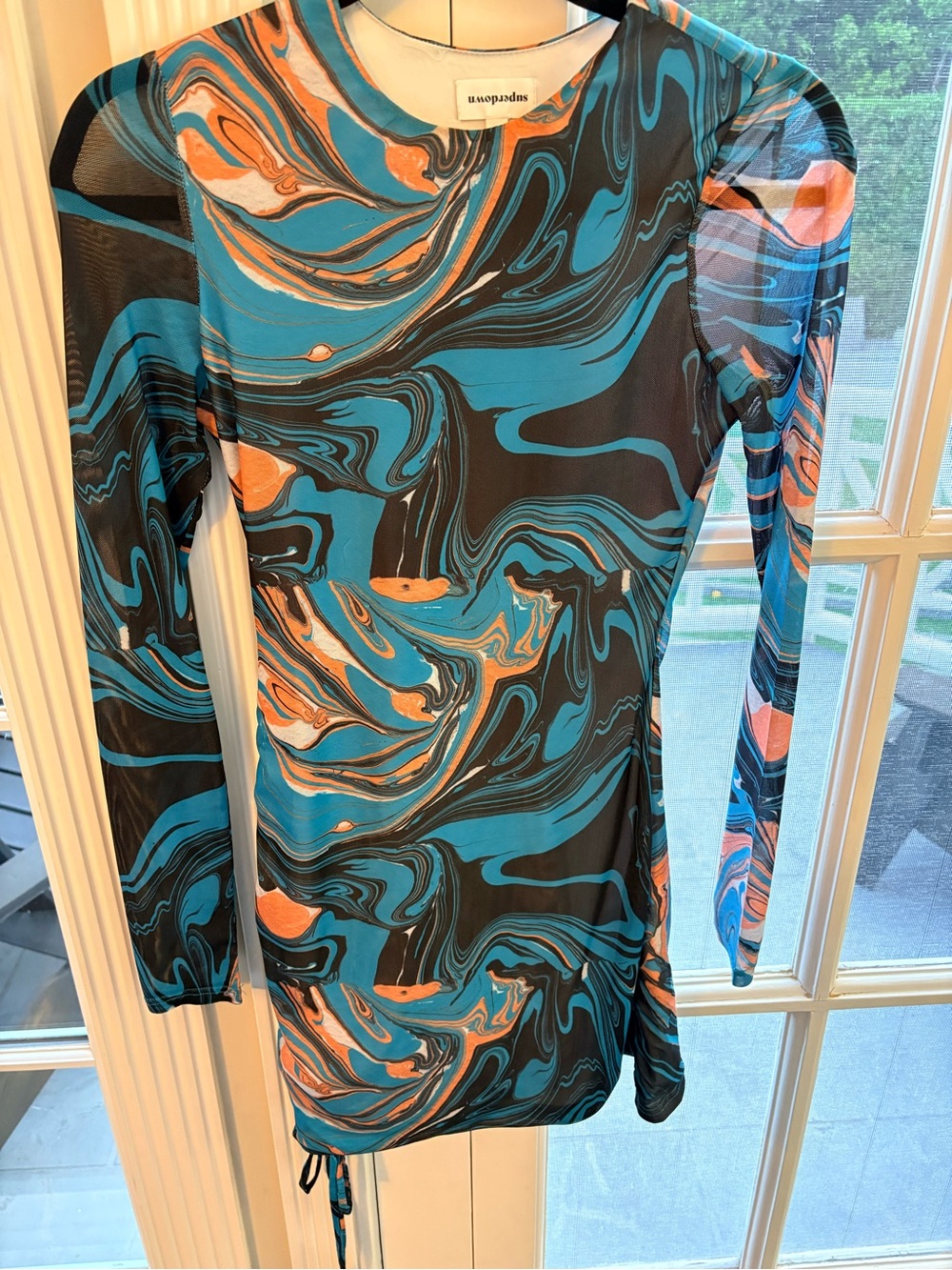 superdown Blue, Black & Orange Marble-Print Mini Dress